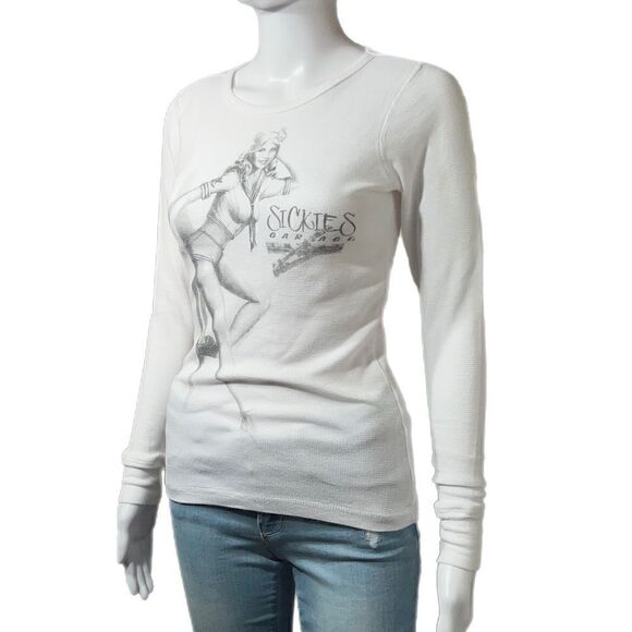 Sickie’s Garage Vintage Pin Up Waffle Long Sleeve Tee - Picture 7 of 9
